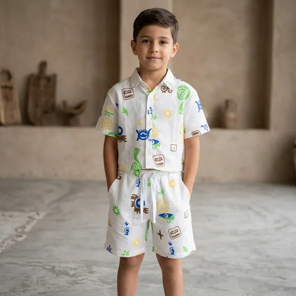 White_Printed_Cotton_Shirt_and_Shorts_Set_for_Boys