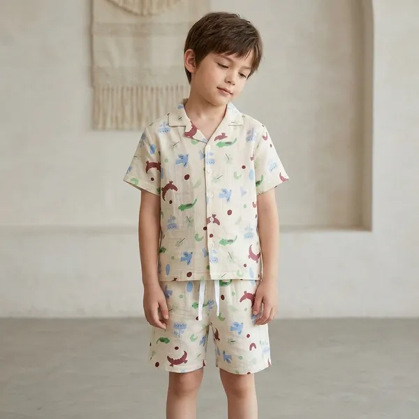 Cream_Cotton_Printed_Shirt_and_Shorts_Co-ord_Set_for_Kids