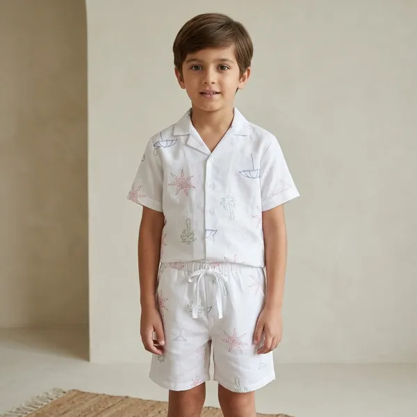 White_Cotton_Printed_Shirt_and_Shorts_Co-ord_Set_for_Kids