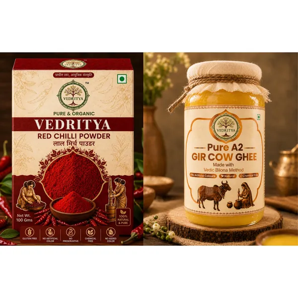 Pack_Of_4_Combo_of_Vedritya_A2_Gir_Cow_Ghee_(500_gram_)_And__Red_Chilli_Powder