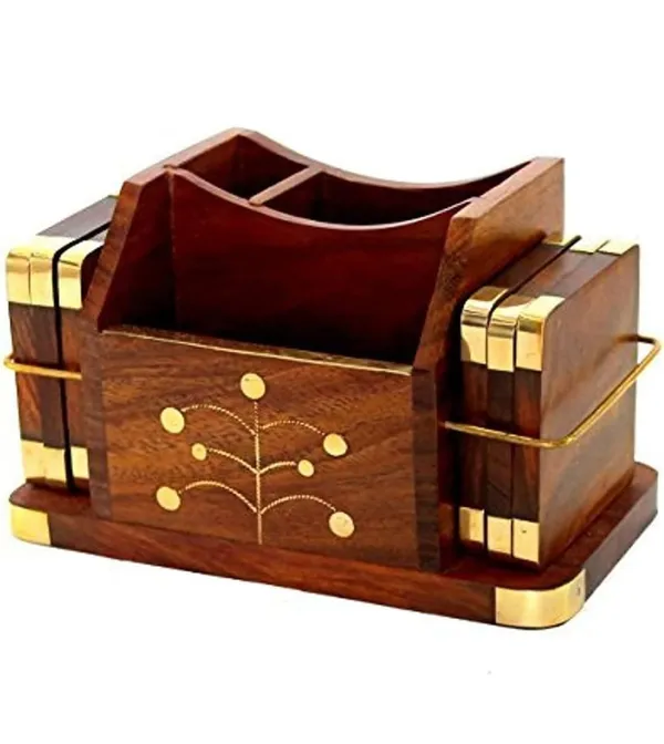 Wooden_Business_Card_Holder_With_Brass_Decorative_Desk_Organizer_Indian_Rosewood_Coasters_Set_Pen_Stand_Table_Accessories