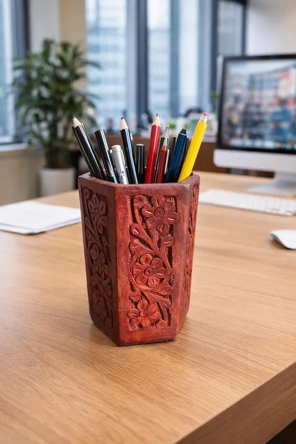 Handcrafted_Wooden_Pen_Stand_Gift_With_Floral_Carved_Design_Desk_Organizer_For_Office_And_Home_Pencil_Stand