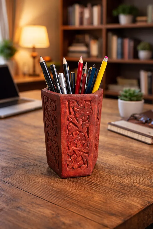 Handcrafted_Wooden_Pen_Stand_Gift_With_Floral_Carved_Design_Desk_Organizer_For_Office_And_Home_Pencil_Stand