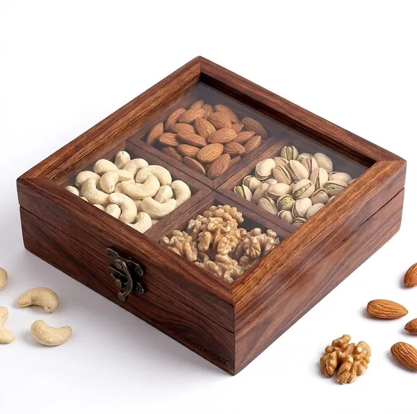 Smartwoodz_Wooden_Dry_Fruit_Box_with_Glass_Lid,_4_Section_Storage_Organiser_for_Nuts_and_Spices,_Handcrafted_Gift_Box_Multipurpose_Storage_Organizer_Nuts,_Spices_Dining_&_Festive_Gifting