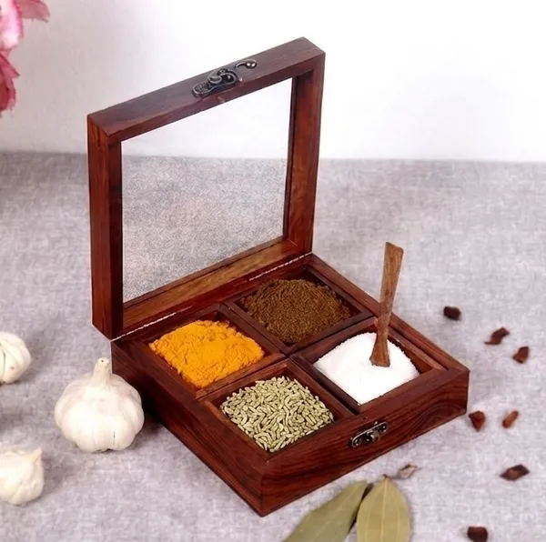 Smartwoodz_Wooden_Spice_Box_for_Kitchen,_4_Compartment_Masala_Organizer_with_Glass_Lid,_Masala_Dabba_Masala_Dani_Masala_Box_Gift_Spice_Container_Brown_Sheesham_Wood_Spice_Storage_Container