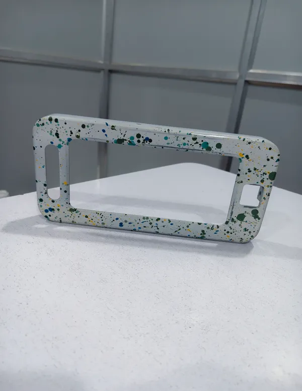 White_Paint_Splatter_Design_Phone_Case_Frame_-_Transparent_Bumper_Cover_With_Colorful_Dots