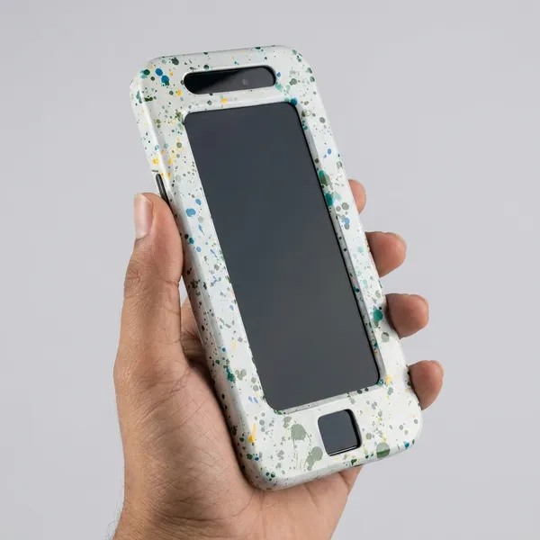 White_Paint_Splatter_Design_Phone_Case_Frame_-_Transparent_Bumper_Cover_With_Colorful_Dots