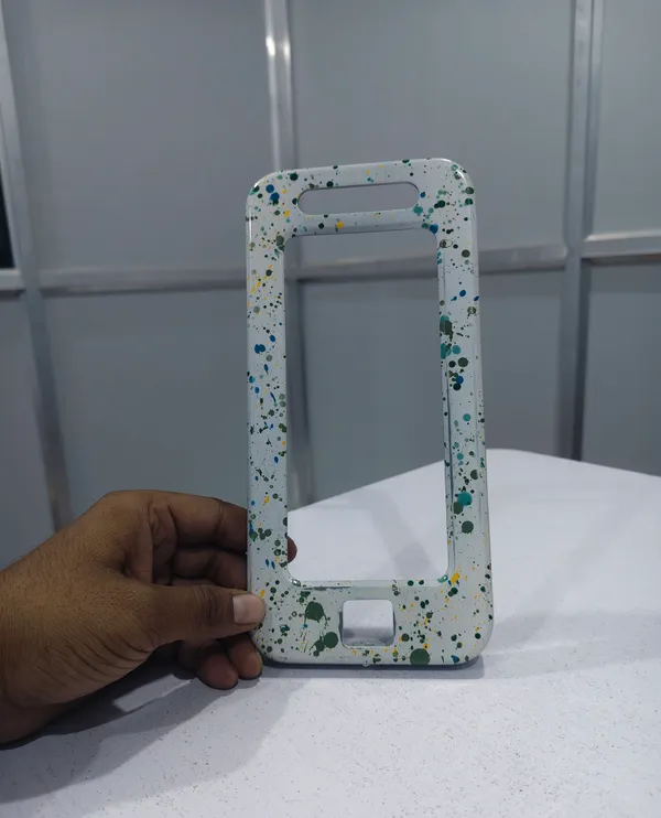 White_Paint_Splatter_Design_Phone_Case_Frame_-_Transparent_Bumper_Cover_With_Colorful_Dots