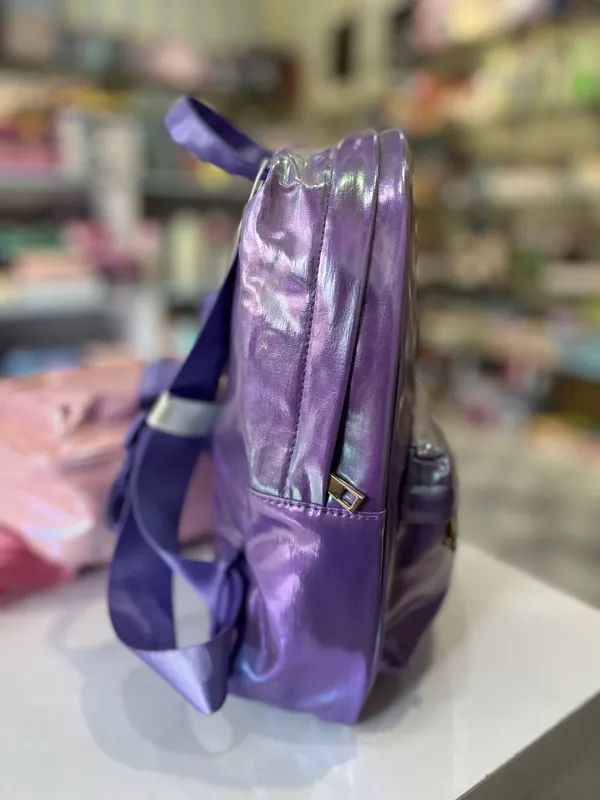 Purple_Pu_Leather_Holographic_Mini_Backpack_With_Front_Zipper_For_Girls
