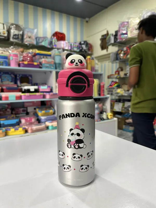 Panda_Theme_Stainless_Steel_Water_Bottle_With_Pink_Lid