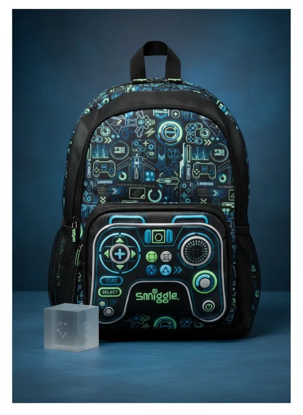 Black_Polyester_Gaming_Controller_Print_School_Backpack_For_Kids