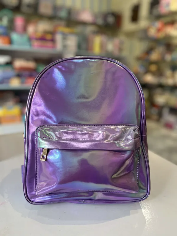Purple_Pu_Leather_Holographic_Mini_Backpack_With_Front_Zipper_For_Girls