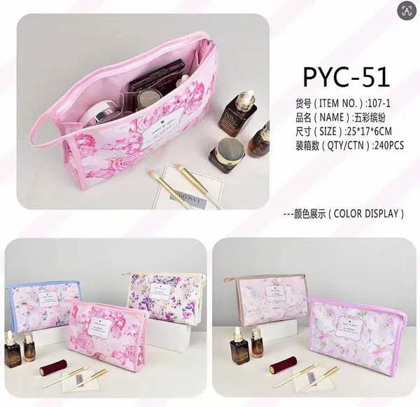 White_And_Pink_Pvc_Floral_Transparent_Cosmetic_Makeup_Bag