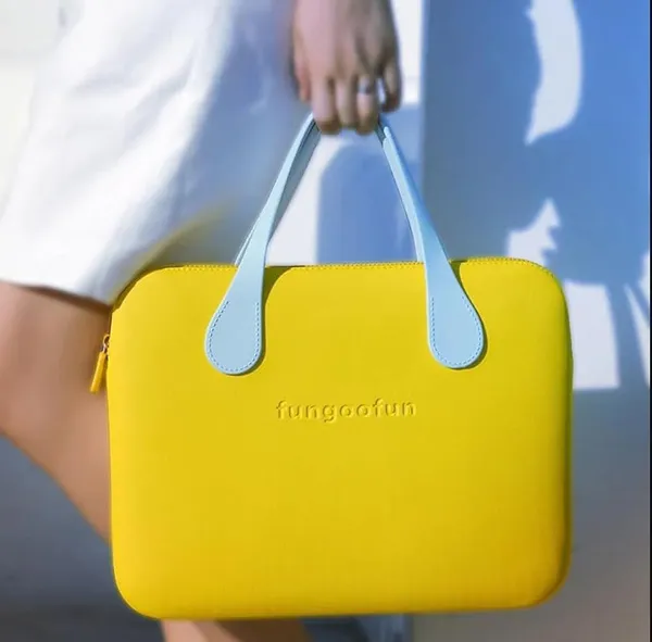 Yellow_Silicone_Handbag_With_Contrast_Handles_For_Women