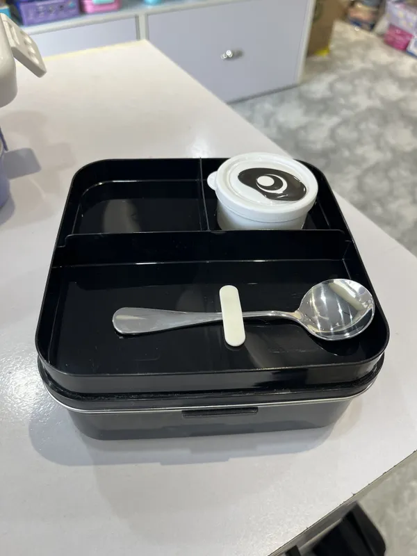 White_And_Black_Stainless_Steel_Panda_4-Compartment_Lunch_Box_With_Spoon_For_Kids