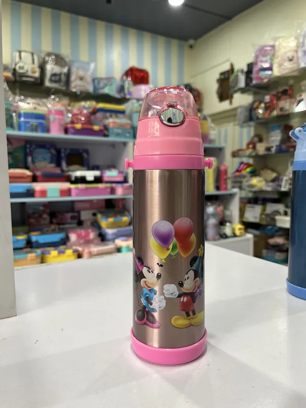 Pink_Stainless_Steel_Mickey_&_Minnie_Mouse_Water_Bottle_With_Straw_For_Kids
