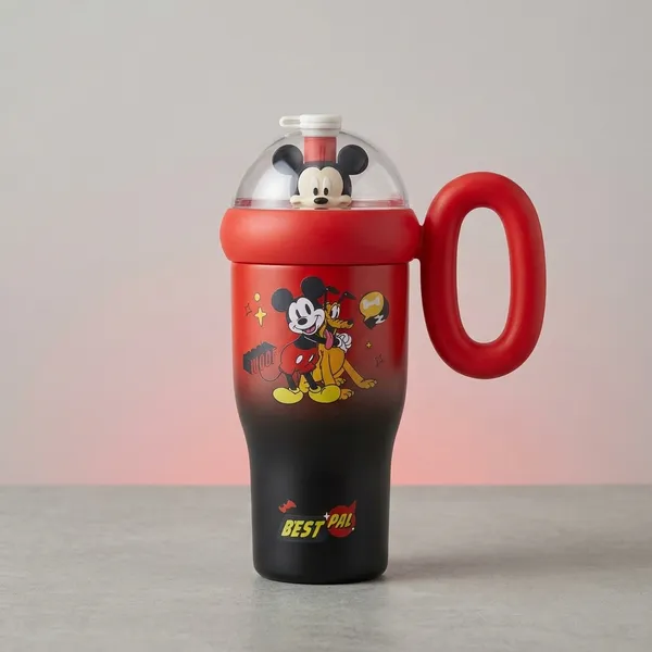 Red_And_Black_Plastic_Mickey_Mouse_Tumbler_With_Handle_And_Dome_Lid_For_Kids