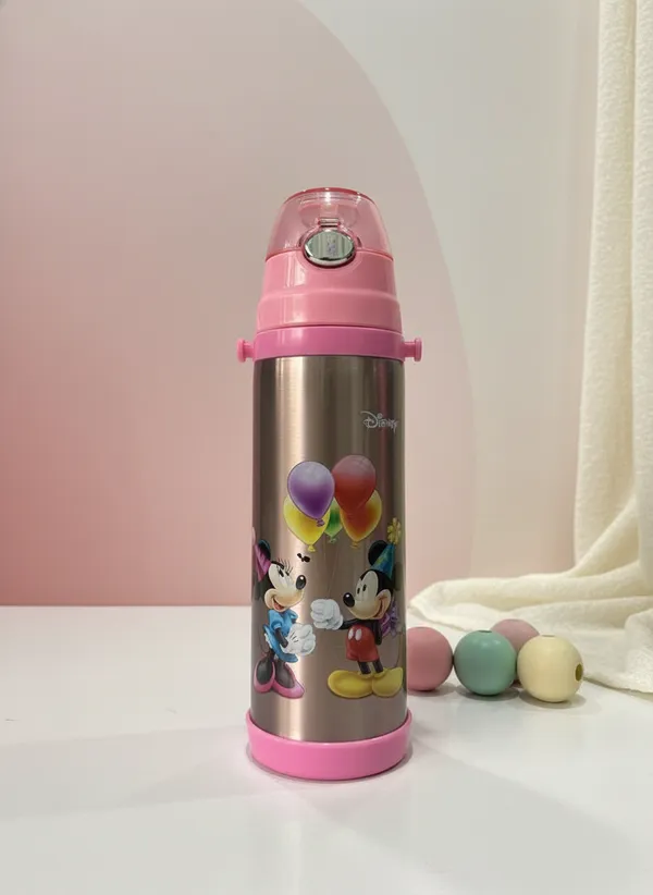 Pink_Stainless_Steel_Mickey_&_Minnie_Mouse_Water_Bottle_With_Straw_For_Kids
