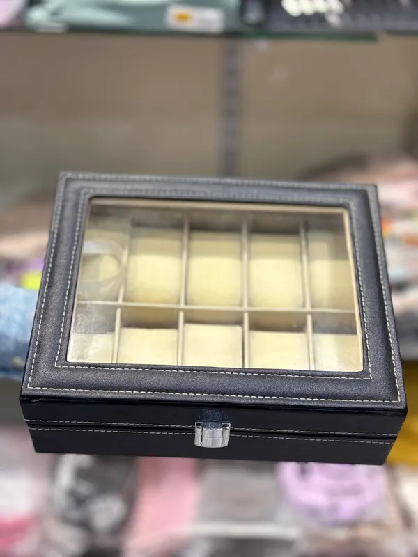 Premium_10-Slot_Watch_Display_Case_With_Glass_Top_-_Black_Leather_Finish
