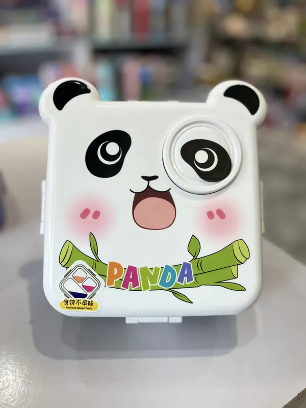 White_And_Black_Stainless_Steel_Panda_4-Compartment_Lunch_Box_With_Spoon_For_Kids