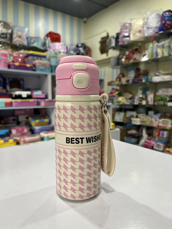 Pink_Stainless_Steel_Houndstooth_Insulated_Water_Bottle_For_Girls