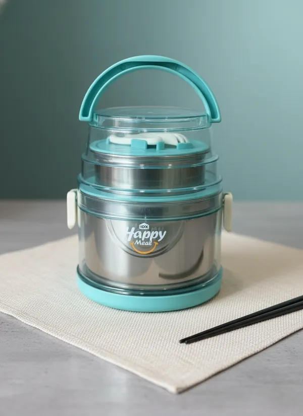 Stainless_Steel_Teal_Blue_3-Layer_Insulated_Lunch_Box
