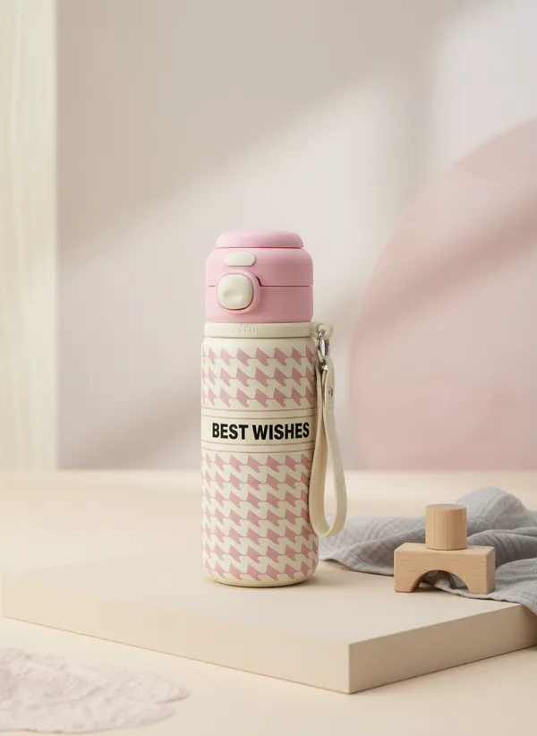 Pink_Stainless_Steel_Houndstooth_Insulated_Water_Bottle_For_Girls