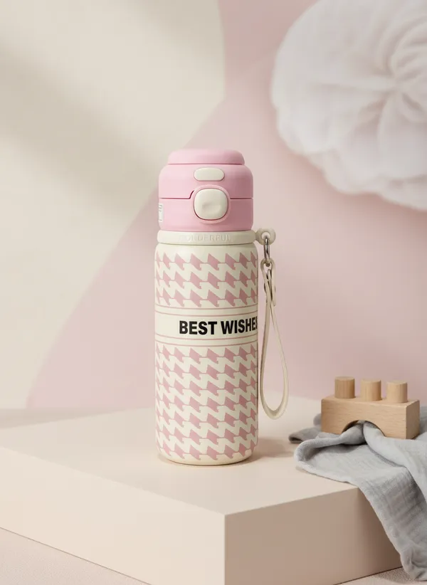 Pink_Stainless_Steel_Houndstooth_Insulated_Water_Bottle_For_Girls