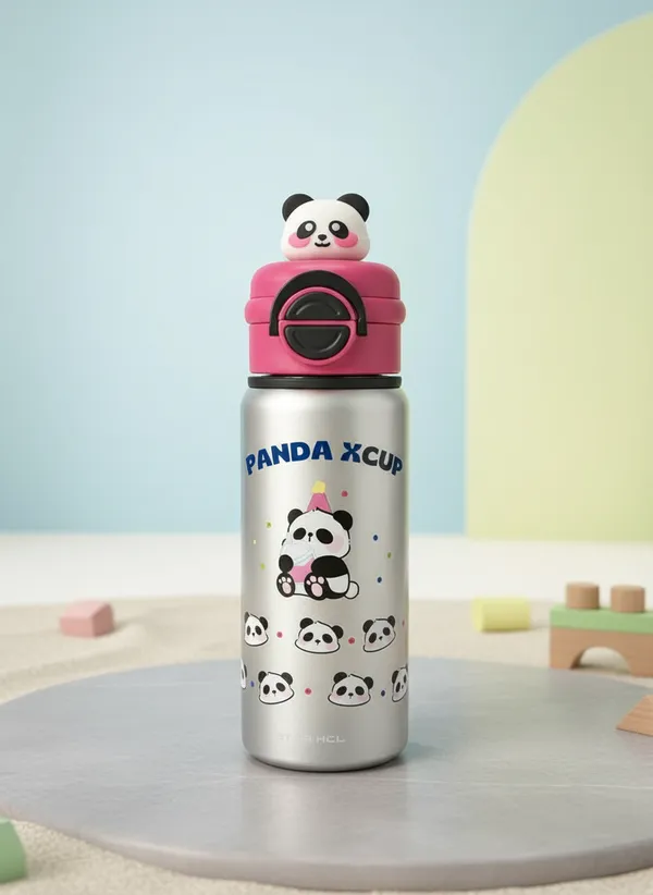 Panda_Theme_Stainless_Steel_Water_Bottle_With_Pink_Lid