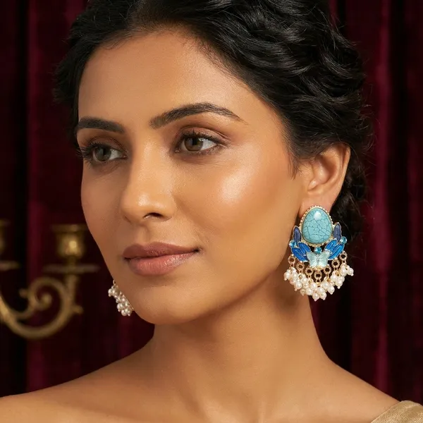 Turquoise_Stone_Butterfly_Pearl_Drop_Earrings