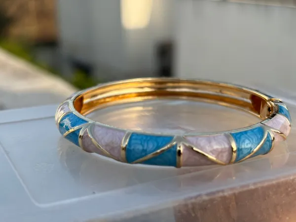 Elegant_Blue_And_Pink_Enamel_Bangle_Bracelet