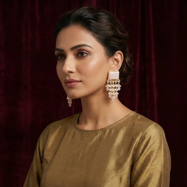 Elegant_Pink_Stone_And_Pearl_Drop_Earrings_With_Golden_Detailing