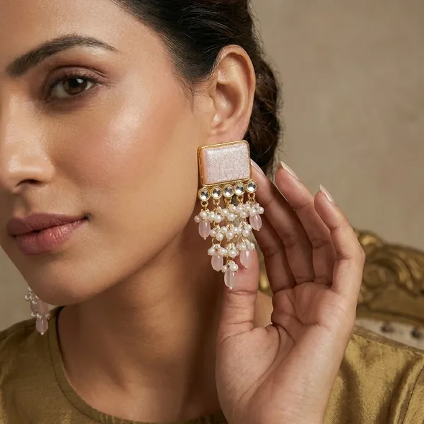 Elegant_Pink_Stone_And_Pearl_Drop_Earrings_With_Golden_Detailing