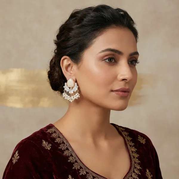 Elegant_Cream_Stone_&_Pearl_Drop_Earrings_With_Floral_Detailing