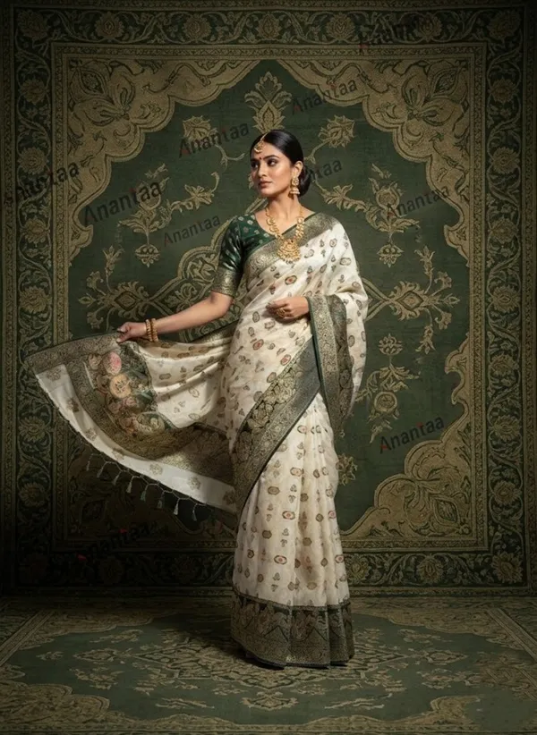 Premium_Ivory_Banarasi_Saree_With_Green_Border