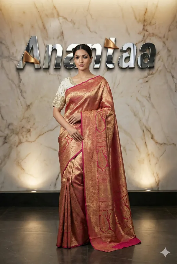 Luxury_Kanjivaram_Silk_Saree_With_Intricate_Zari_Weaving_And_Traditional_Rich_Border__Bridal_Wedding_And_Festive_Wear_Saree