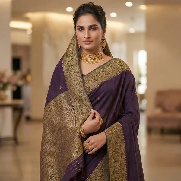 Gala_Palin_Silk_Saree_With_Elegant_Zari_Border_And_Traditional_Woven_Motifs__Designer_Wedding_Festive_And_Evening_Wear_Silk_Saree