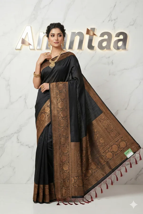 Elegant_Black_Banarasi_Silk_Saree_With_Traditional_Gold_Zari_Weaving_And_Rich_Border__Luxury_Wedding_Festive_And_Evening_Wear_Saree