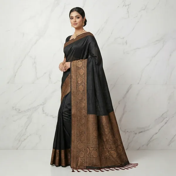 Elegant_Black_Banarasi_Silk_Saree_With_Traditional_Gold_Zari_Weaving_And_Rich_Border__Luxury_Wedding_Festive_And_Evening_Wear_Saree