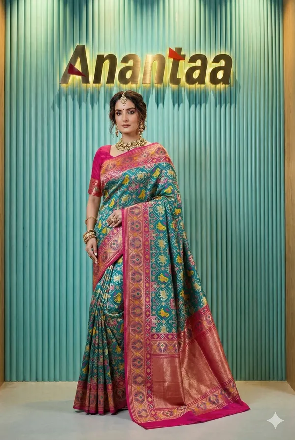 Banarasi_Silk_Saree_With_Gold_Zari_Geometric_Jaal_Weaving__Royal_Wedding_And_Festive_Wear_In_Blue_Purple_Red_And_Rani_Pink