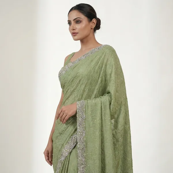 Party_Wear_Crepe_Silk_Saree_With_Shimmer_Detailing_And_Embellished_Border__Elegant_Evening_Wedding_And_Celebration_Wear_Saree