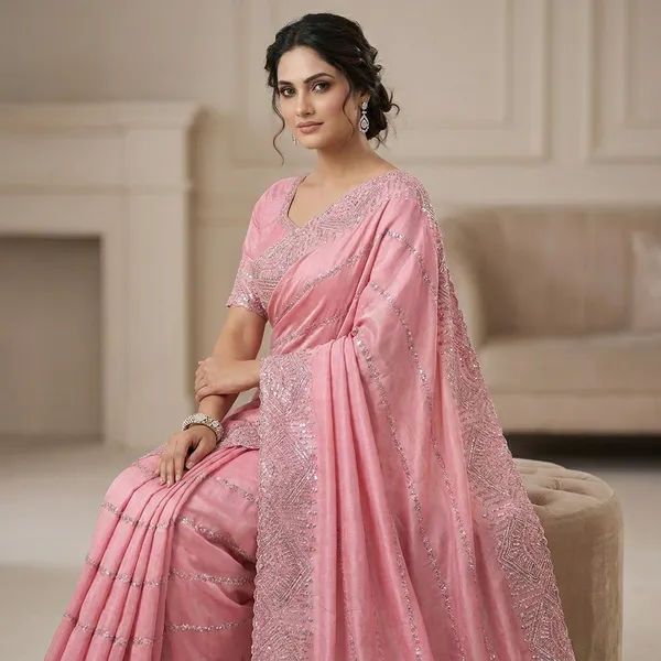 Elegant_Crepe_Silk_Party_Wear_Saree_With_Shimmer_Detailing_And_Designer_Embellished_Border__Evening_Wedding_And_Festive_Wear_Saree