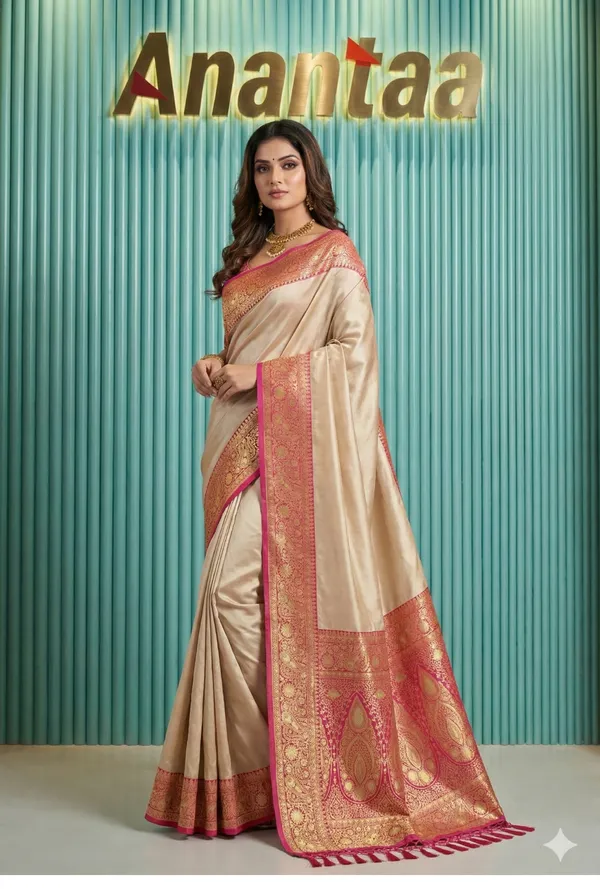 Silk_Saree_With_Grand_Woven_Border_And_Rich_Designer_Pallu__Elegant_Wedding_Reception_And_Festive_Wear_Saree_With_Blouse_Piece