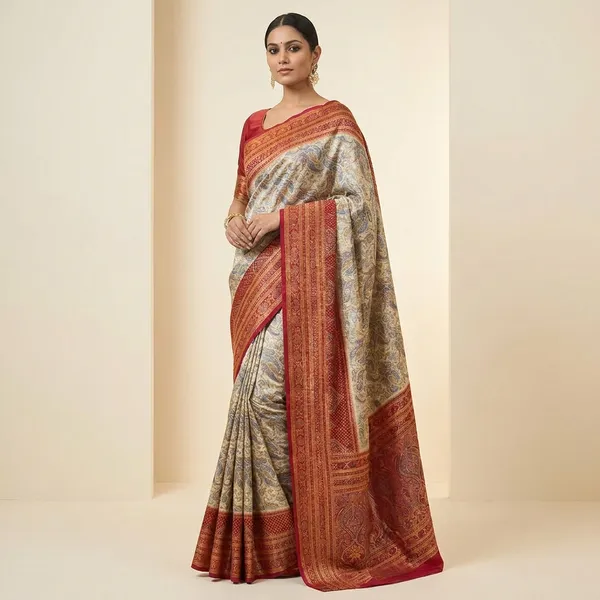Satin_Silk_Position_Print_Saree_With_Ornamental_Motifs_And_Antique_Gold_Accents__Designer_Festive_Wedding_And_Ceremonial_Wear_Saree