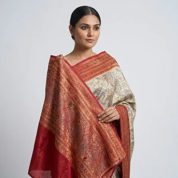 Satin_Silk_Position_Print_Saree_With_Ornamental_Motifs_And_Antique_Gold_Accents__Designer_Festive_Wedding_And_Ceremonial_Wear_Saree