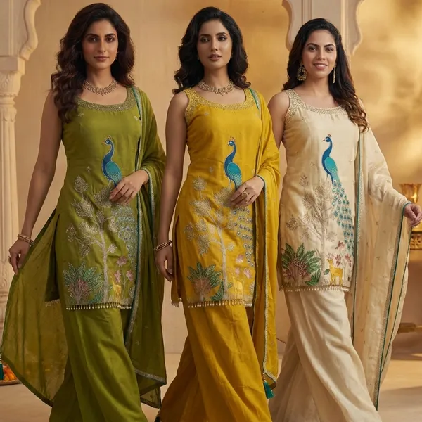 Three_Color_Indo_Western_Short_Top_Palazzo_Set_With_Peacock_Embroidery_Designer_Festive_Wedding_And_Contemporary_Ethnic_Wear_Outfit