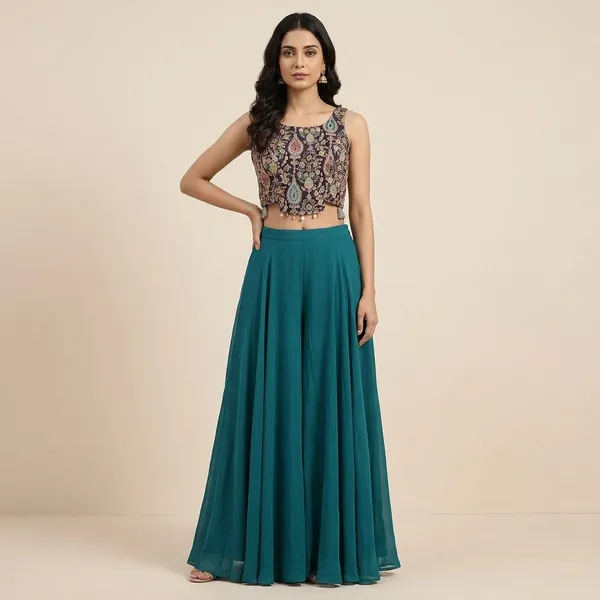 Indo_Western_Choli_Palazzo_Set_With_Designer_Motif_Work_Festive_Wedding_And_Celebration_Wear_Outfit