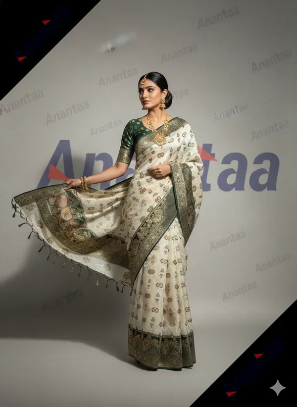 Premium_Ivory_Banarasi_Saree_With_Green_Border