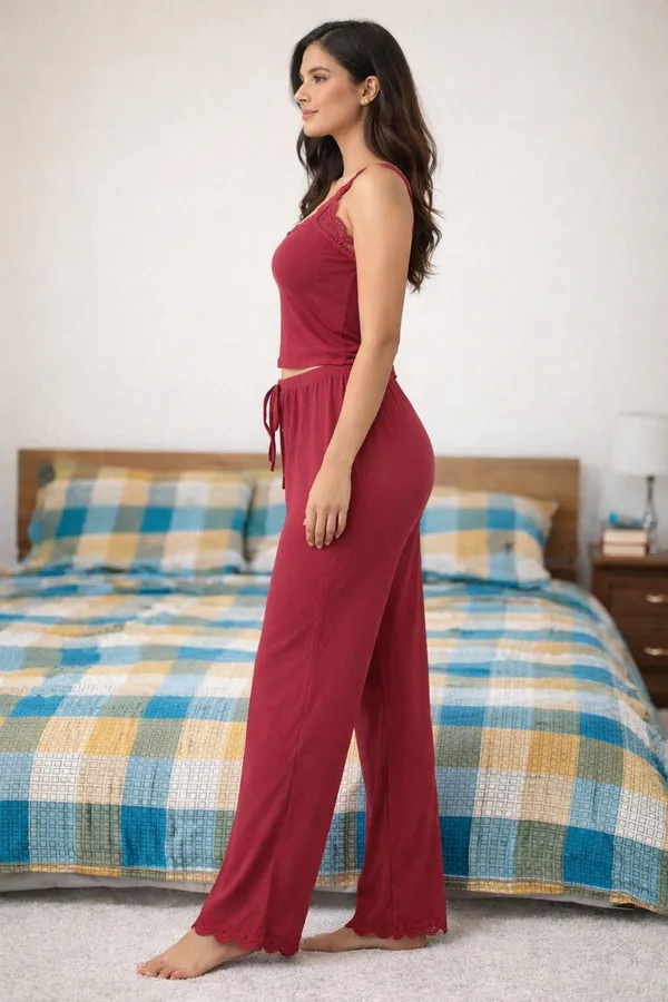 Maroon_Satin_Premium_And_Fancy_Design_Sleepwear_Set_For_Women