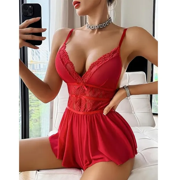Red_Satin_Premium_And_Fancy_Design_Babydoll_Lingerie_Set_For_Women